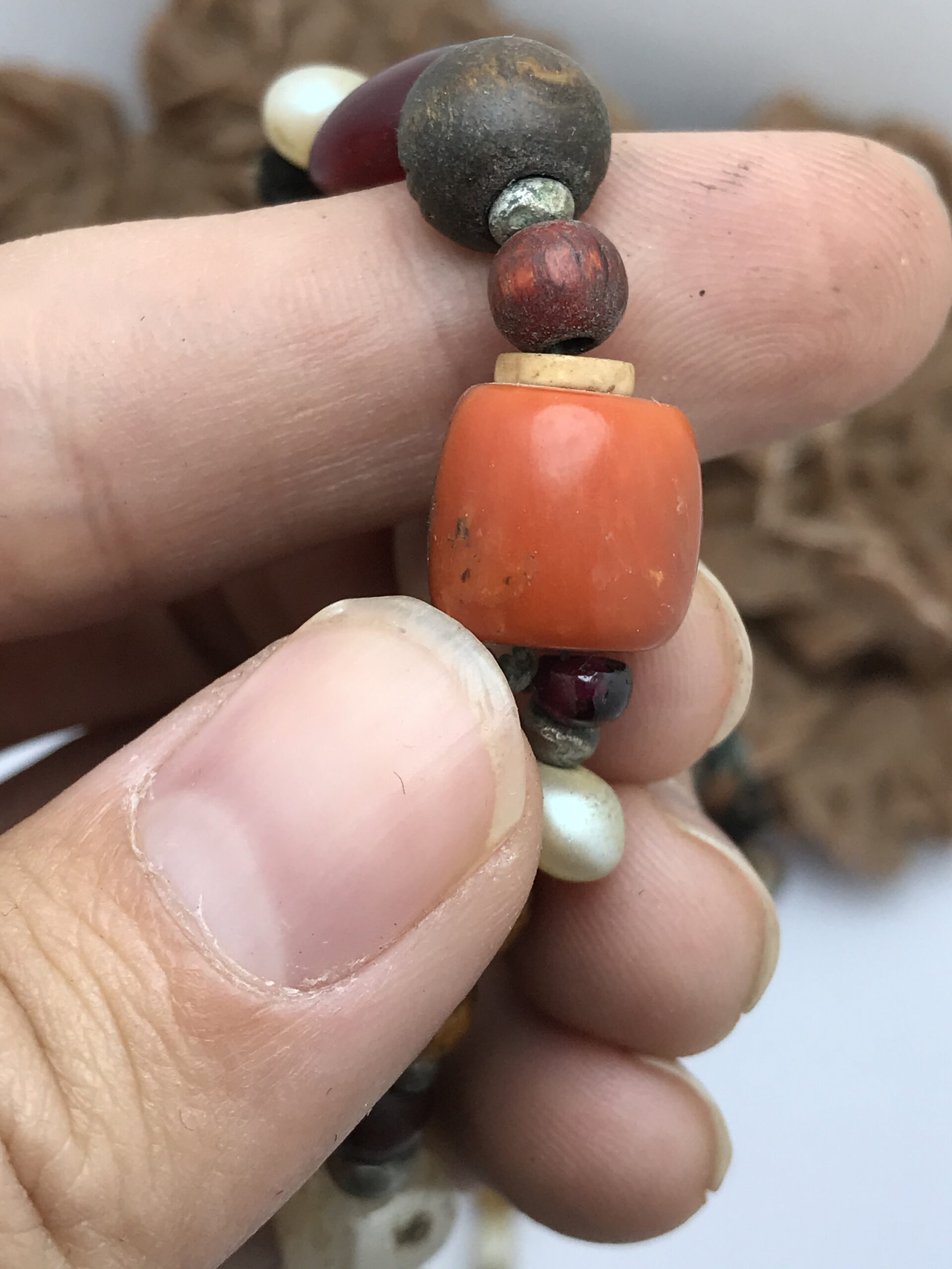 Antique Berber Necklace: Silver, Coral & Natural Stone Beads - Image 8
