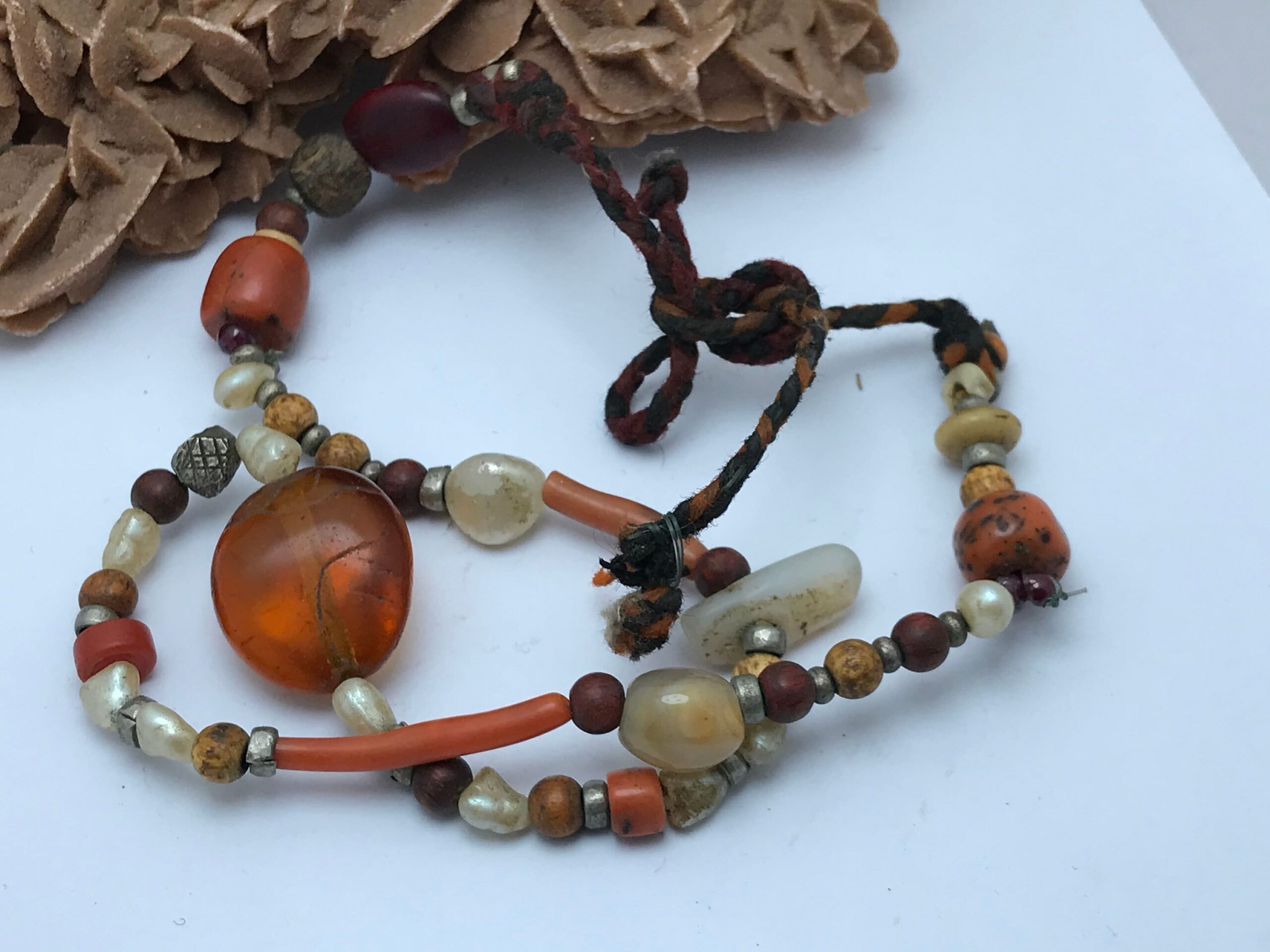 Antique Berber Necklace: Silver, Coral & Natural Stone Beads - Image 10