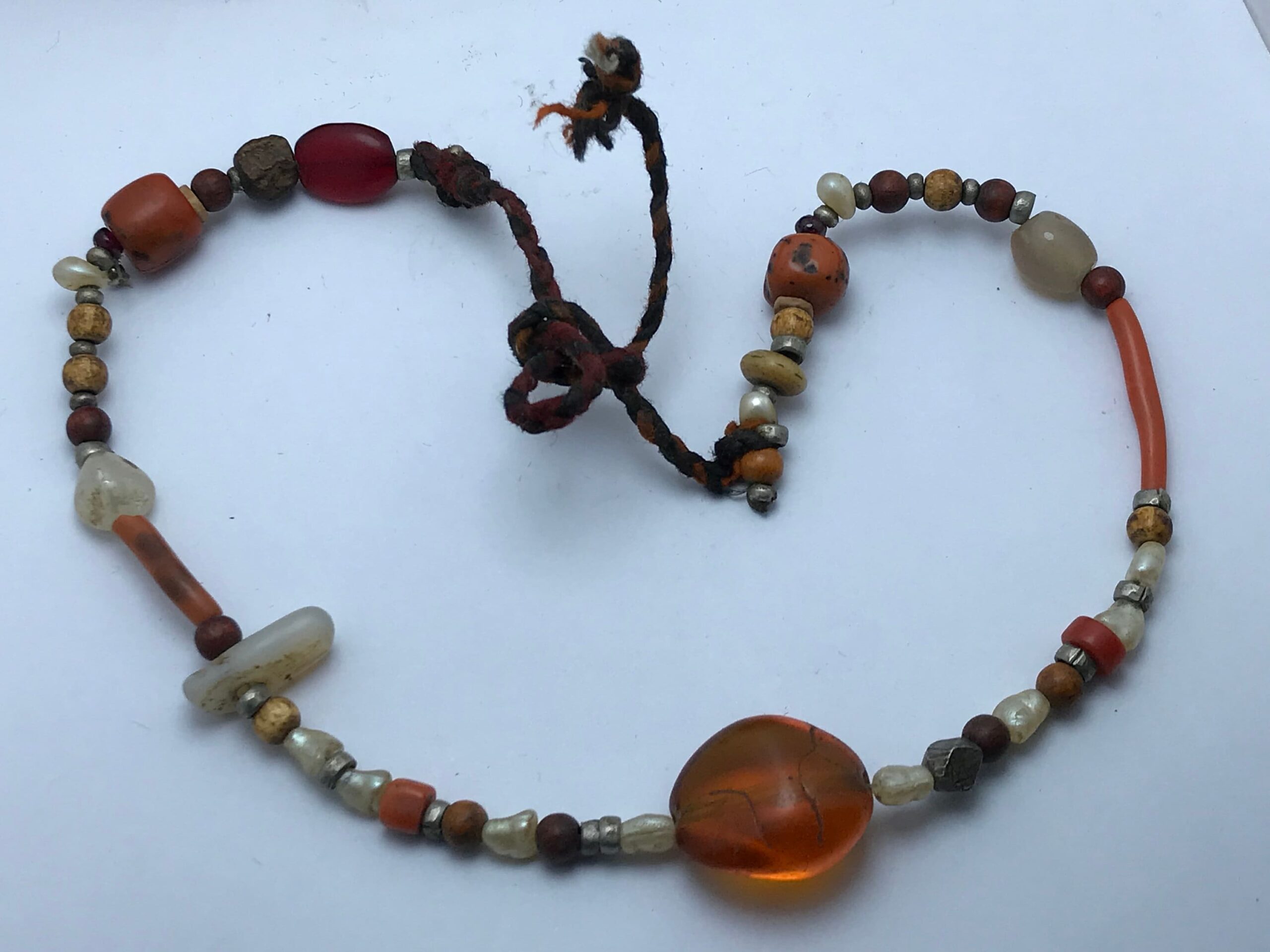 Antique Berber Necklace: Silver, Coral & Natural Stone Beads