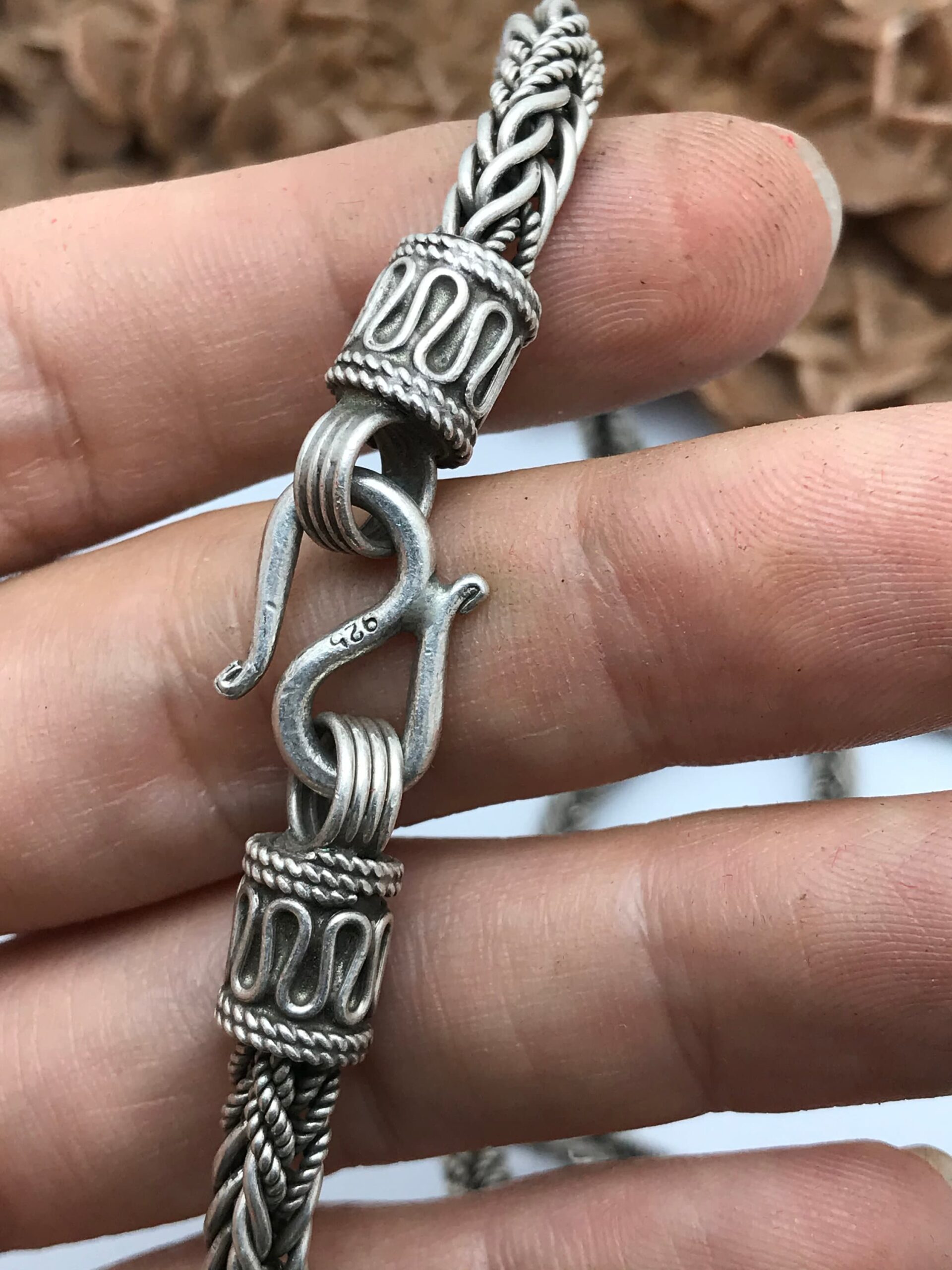 Mens Silver Bali Snake Woven Bracelet Sterling 925 chain - Image 2