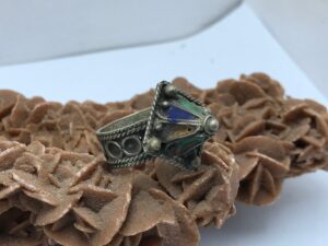 Vintage Berber Silver Ring: Enamel Tribal
