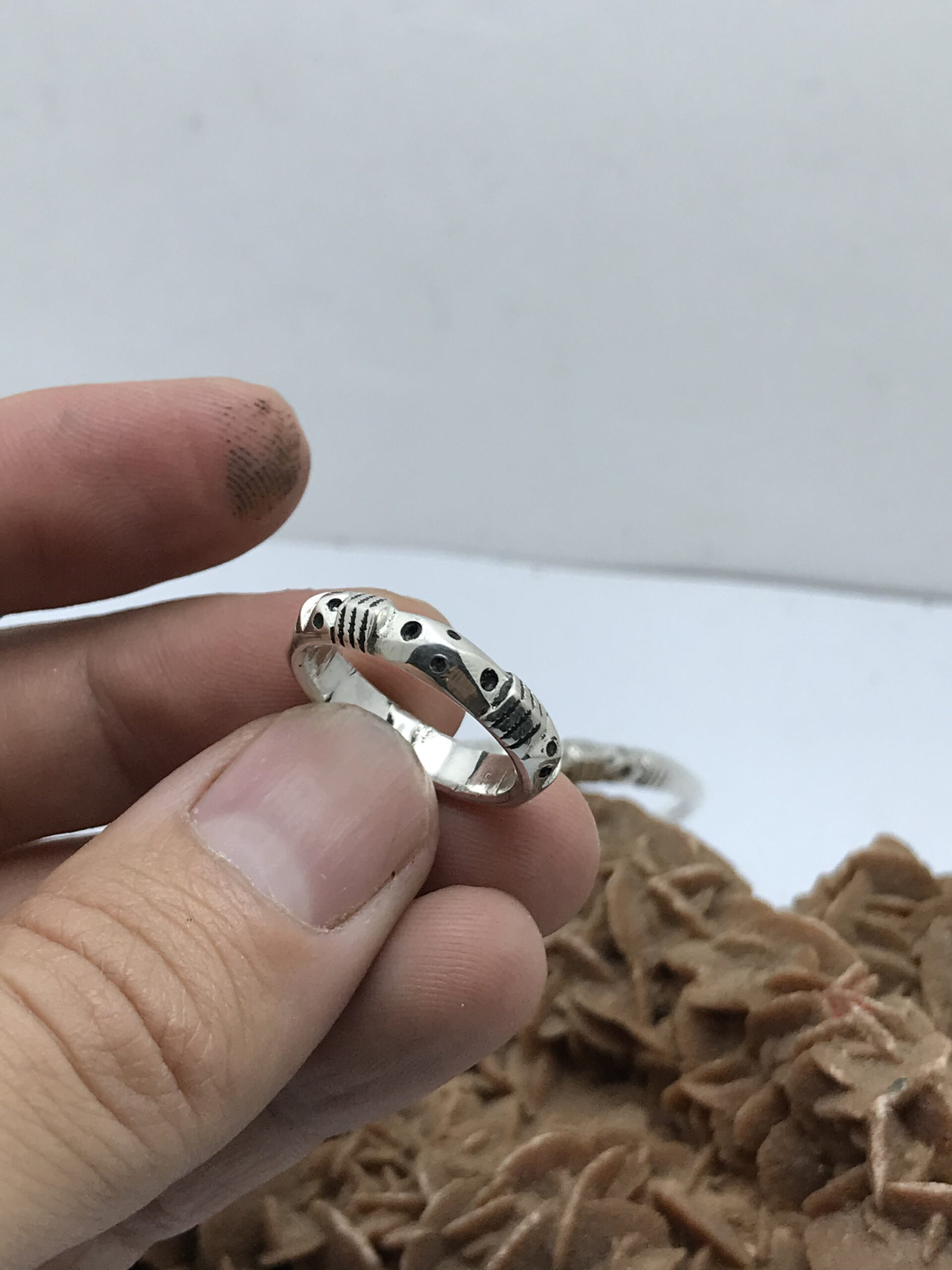 Bracelet cuff sterling silver with ring, for men and women - Image 8