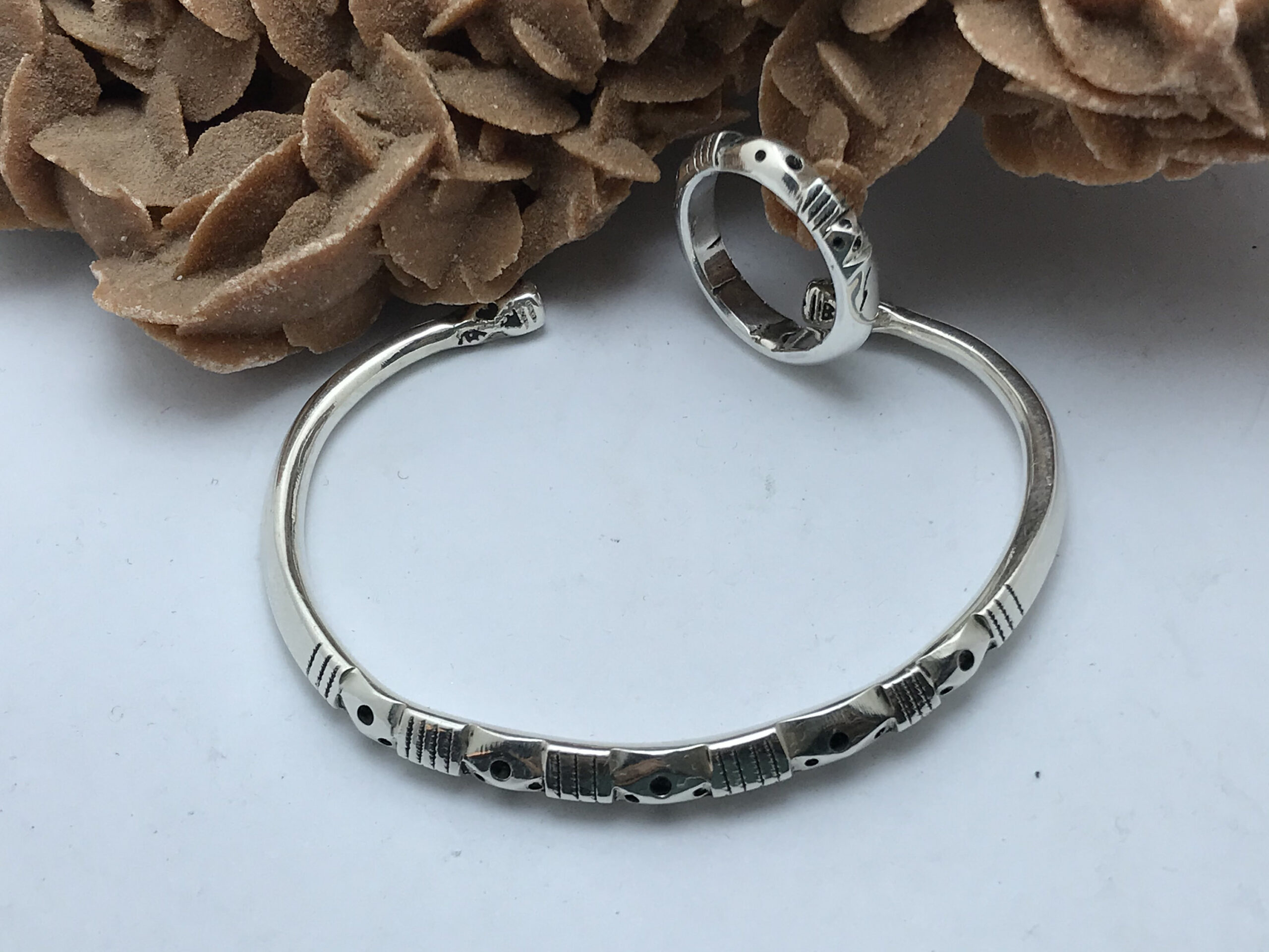 Bracelet cuff sterling silver with ring, for men and women - Image 9