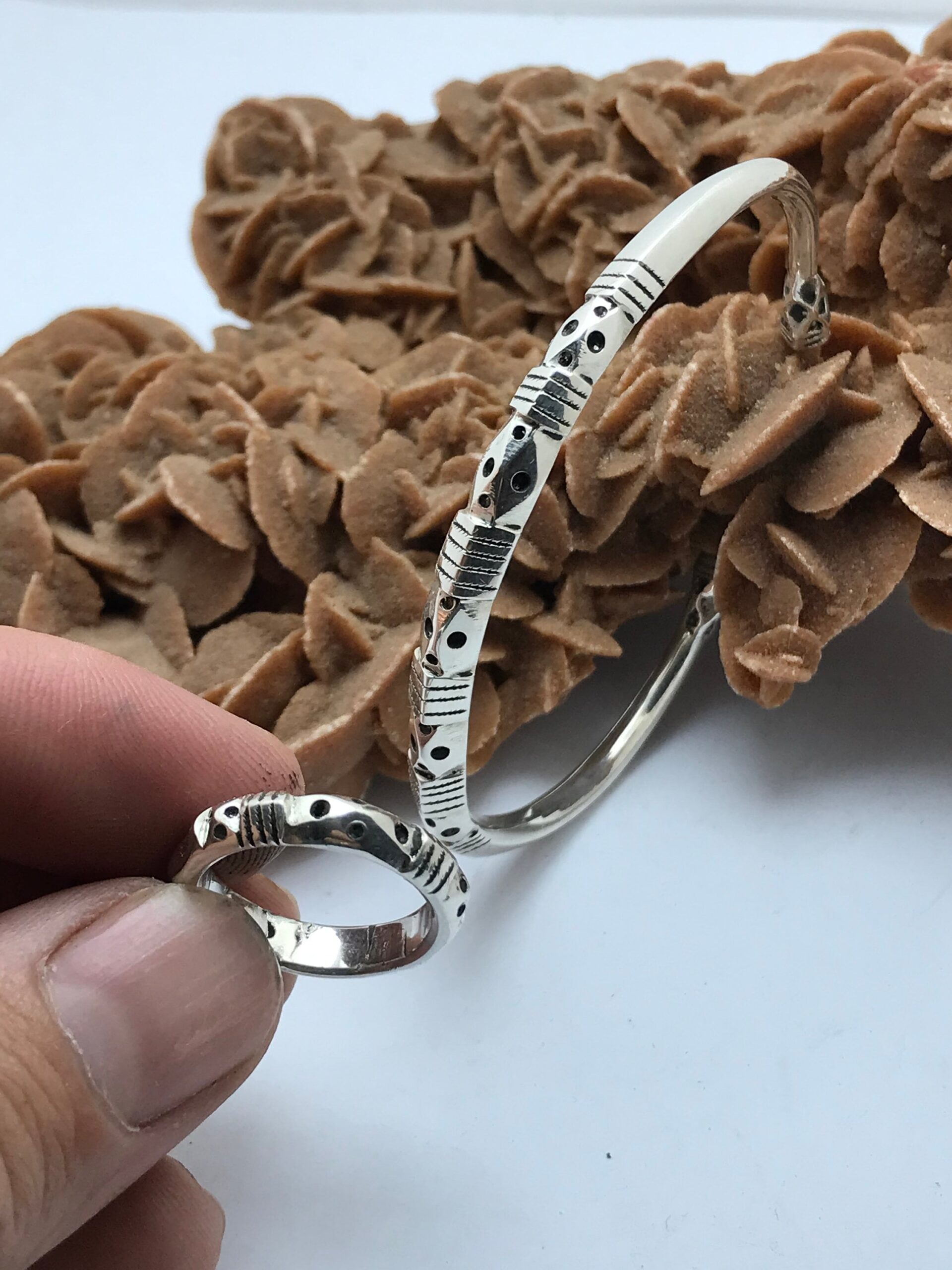 Bracelet cuff sterling silver with ring, for men and women - Image 2
