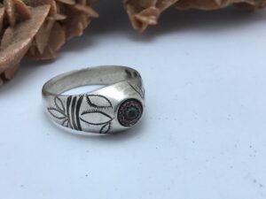 Vintage Berber Sterling Silver Ring: Murano Glass Bead, Tribal Jewelry