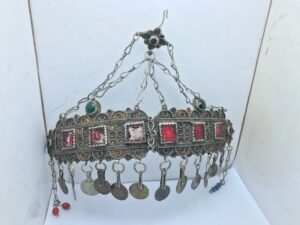 Berber Headdress: Vintage Enameled Silver Moroccan Headpiece