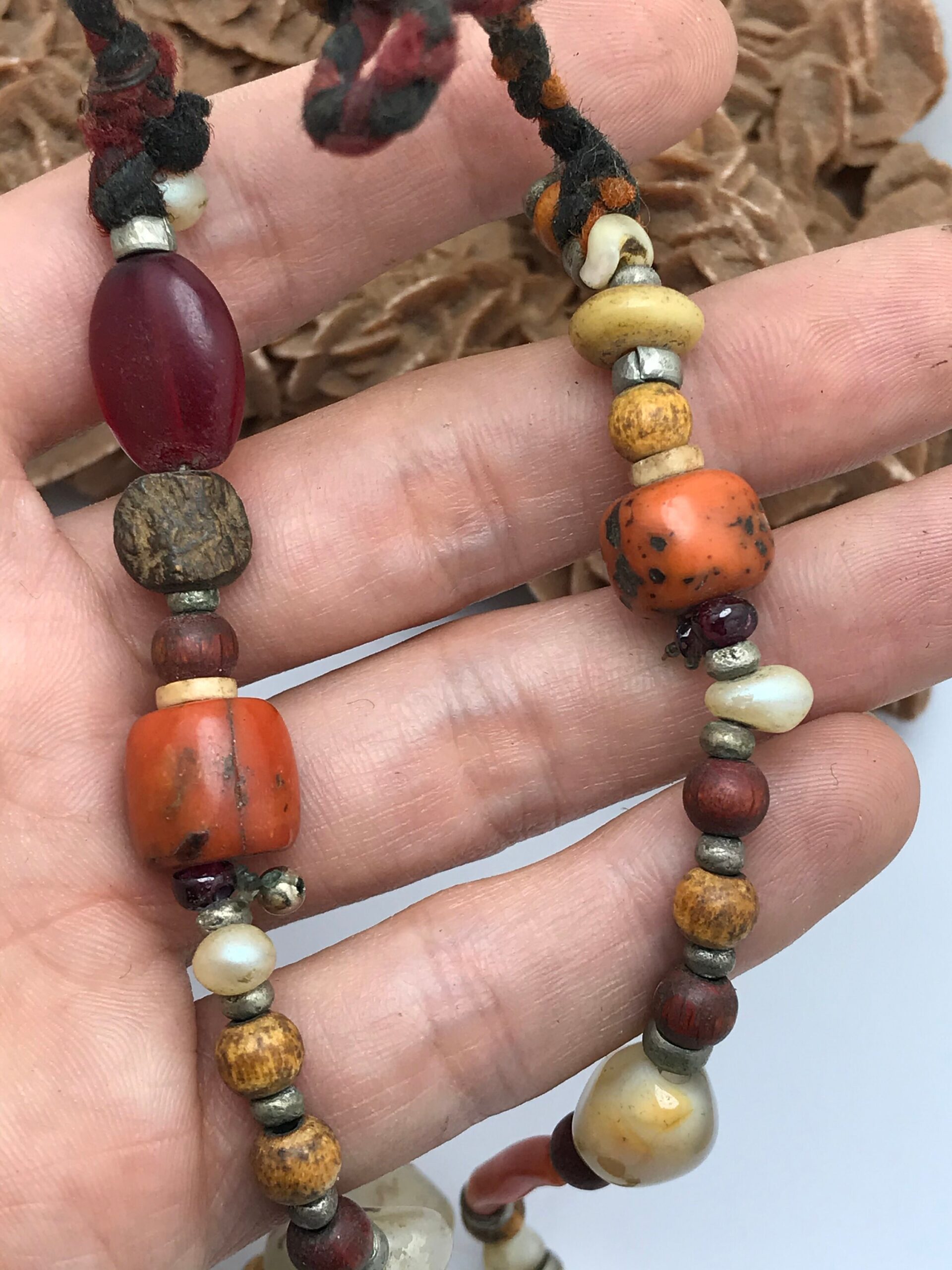 Antique Berber Necklace: Silver, Coral & Natural Stone Beads - Image 5