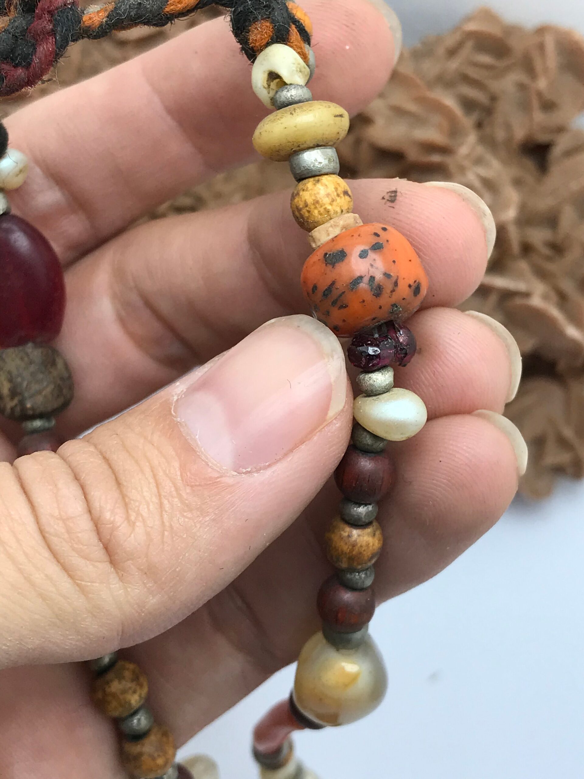 Antique Berber Necklace: Silver, Coral & Natural Stone Beads - Image 6