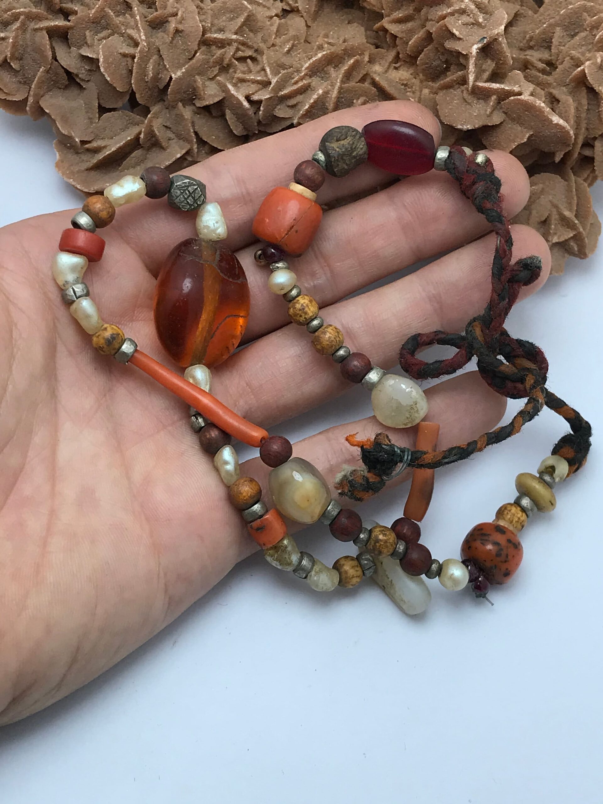 Antique Berber Necklace: Silver, Coral & Natural Stone Beads - Image 9
