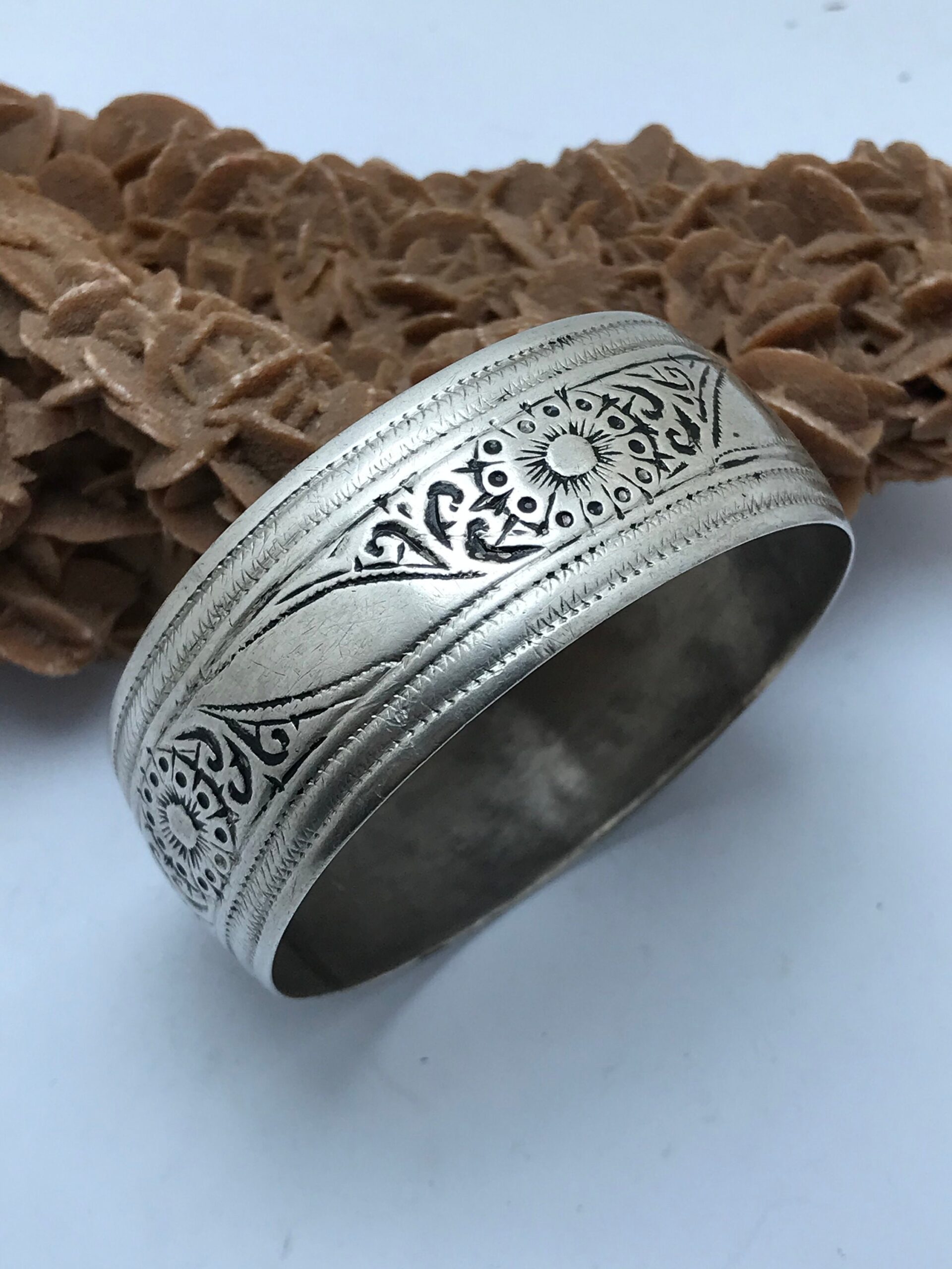 Berber Silver Bracelet: Souss Massa Extra Large Engraved Cuff (6.3cm)
