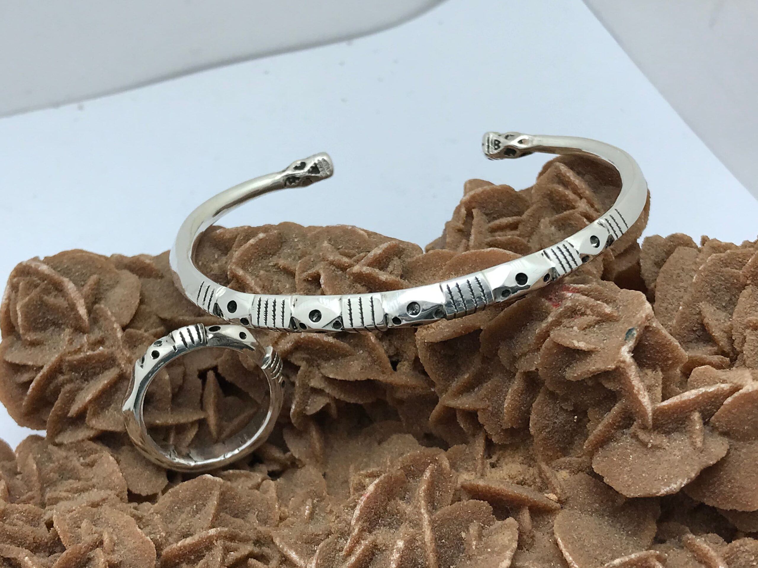 Bracelet cuff sterling silver with ring, for men and women - Image 3