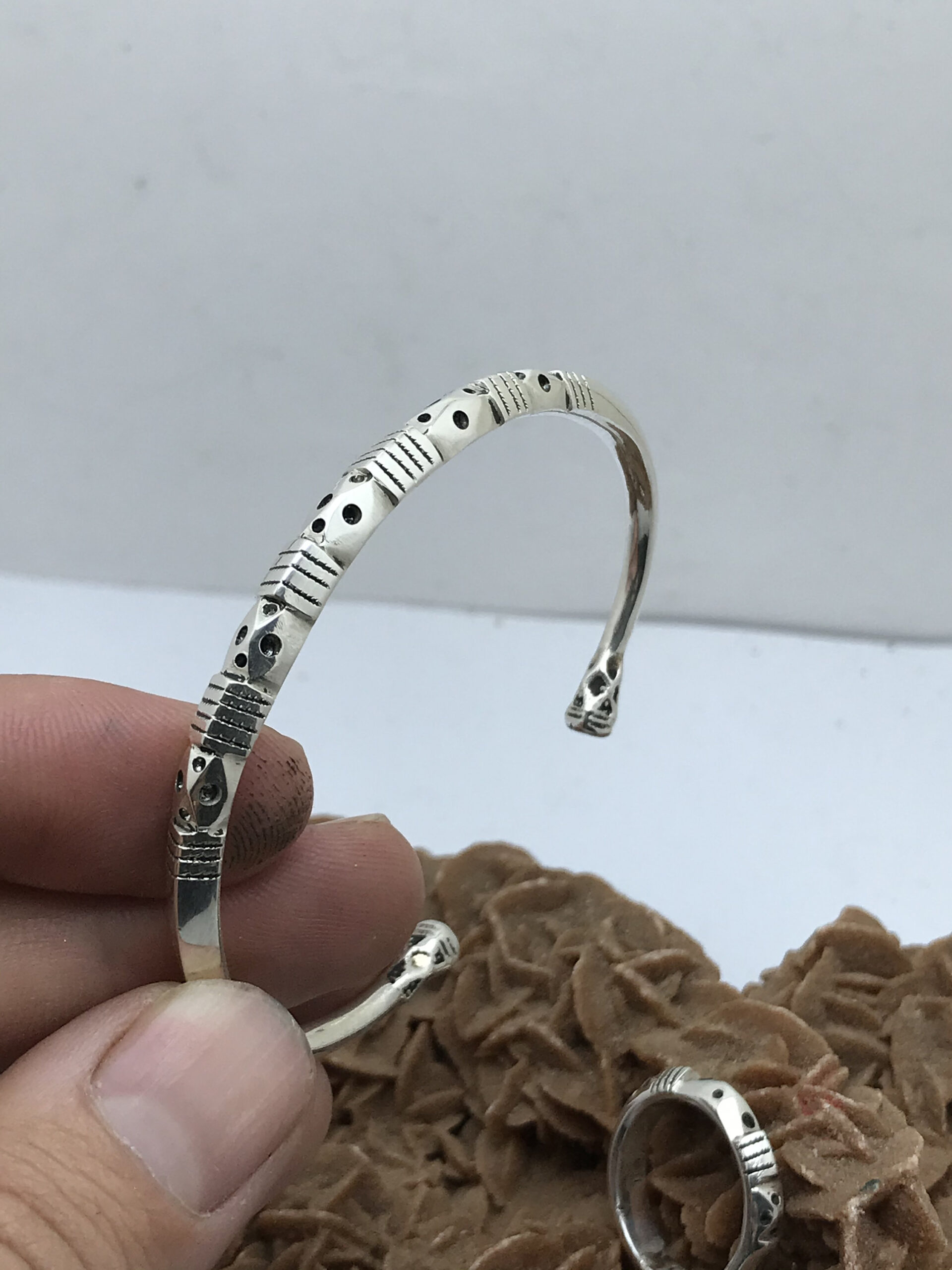 Bracelet cuff sterling silver with ring, for men and women - Image 7