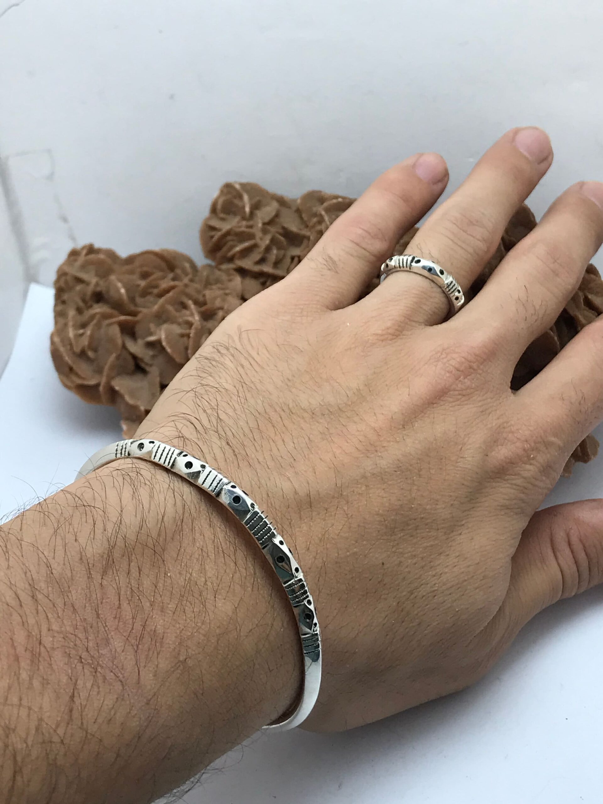 Bracelet cuff sterling silver with ring, for men and women - Image 10
