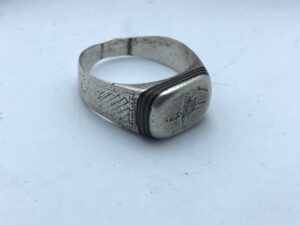 Vintage Tuareg Silver Ring with Ebony Wood, Size 10