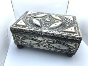 Vintage Ebony Wood Jewelry Box: Handmade Touareg Design