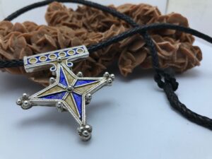 africain berbère émail croix argent pendentif ethnique tribal bijoux hippies Boho