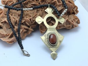 Handmade Touareg Cross Necklace: Ethnic Berber Brass Pendant