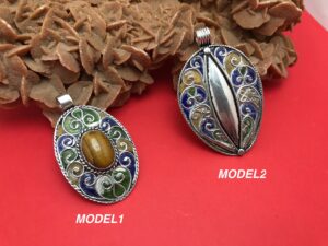 ethnic pendant enamel, moroccan amulet enameled silver