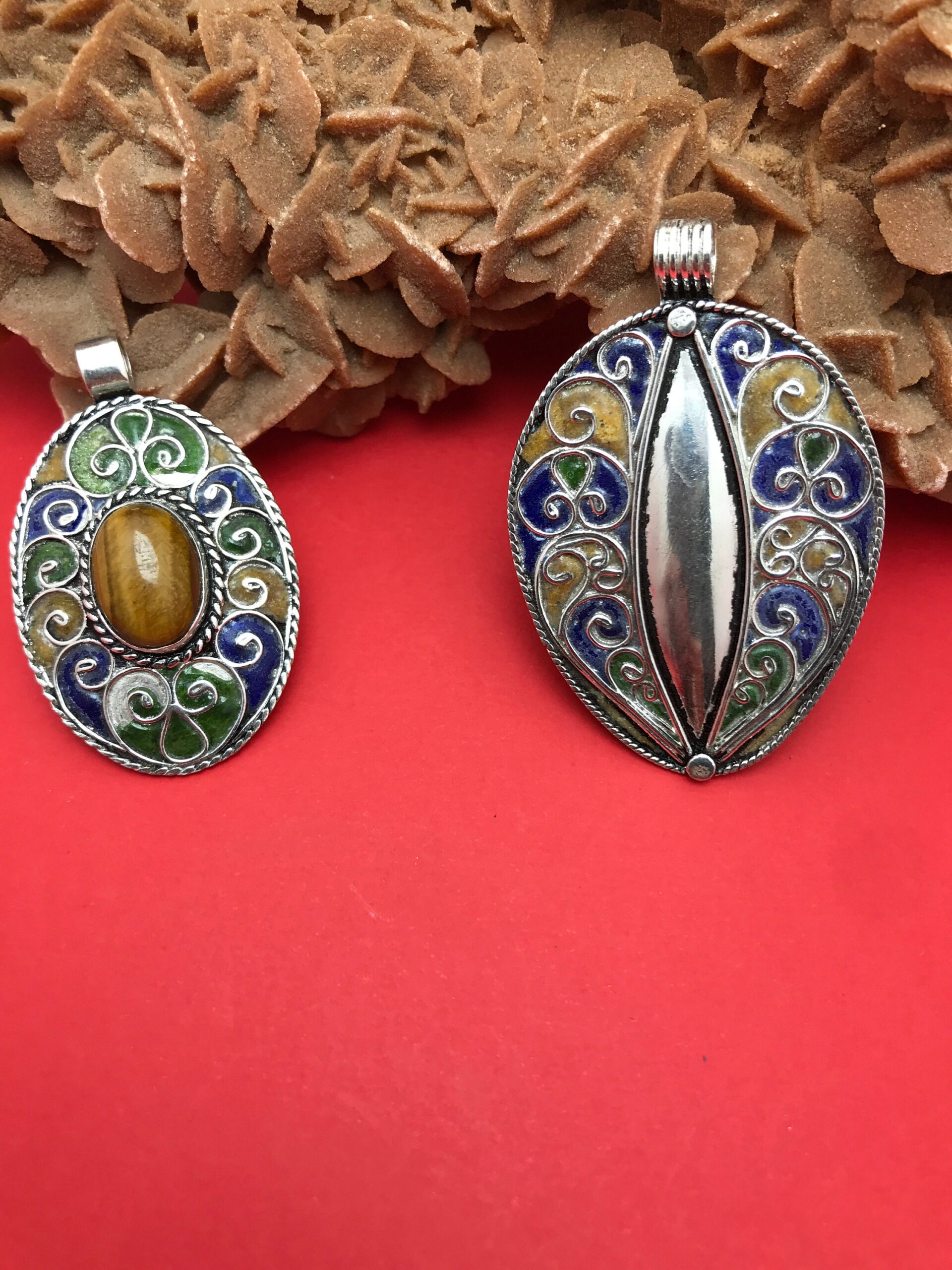 ethnic pendant enamel, moroccan amulet enameled silver - Image 2