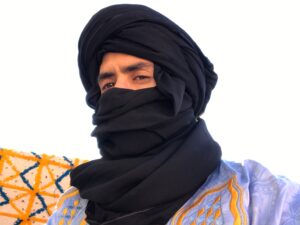 Handmade Berber Tuareg Scarf: Moroccan Desert Mask, Light Blue Cotton