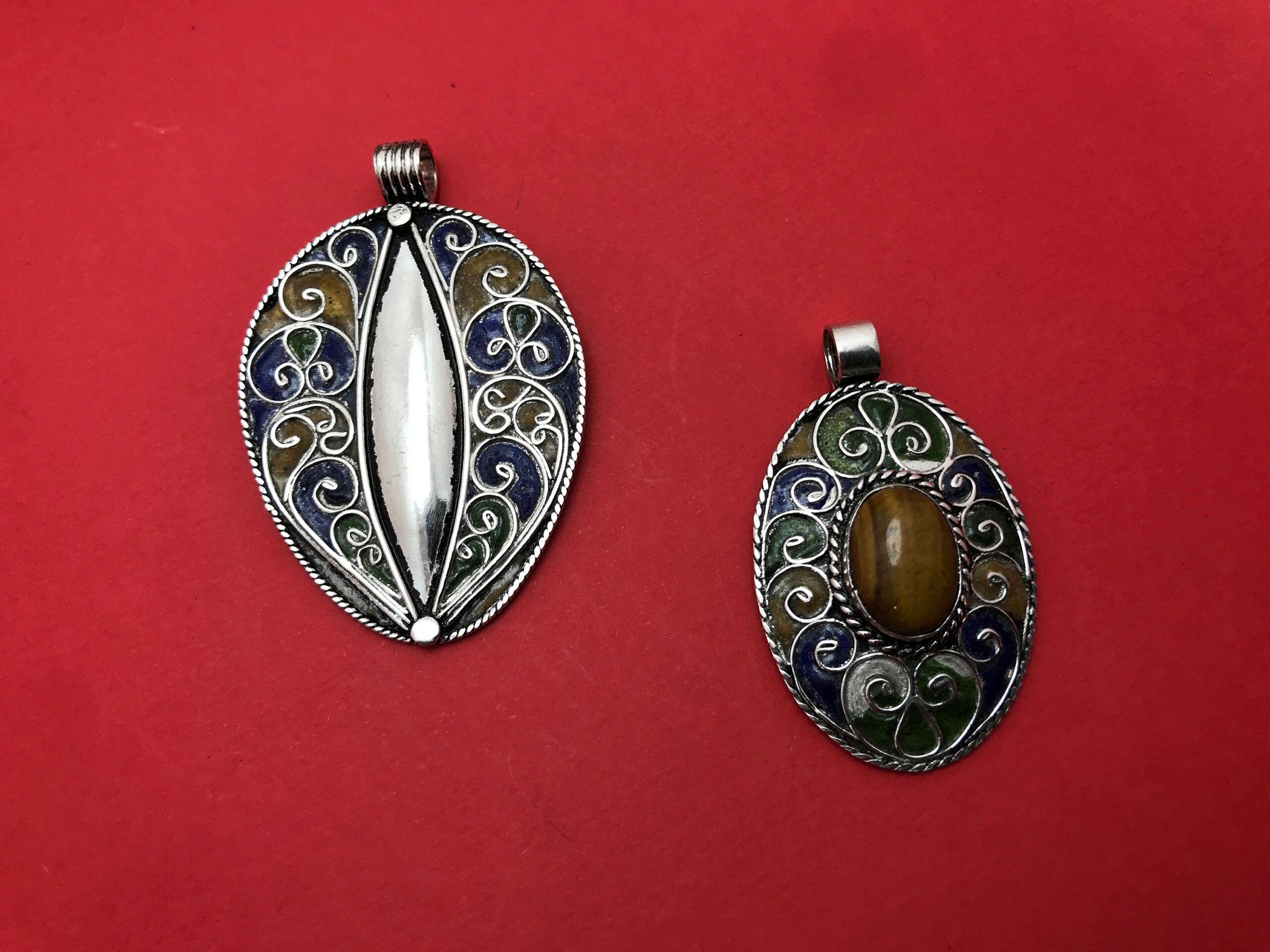 ethnic pendant enamel, moroccan amulet enameled silver - Image 5