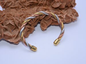 Bracelet de manchette en laiton cuivre Sterling Argent tri-couleur réglable