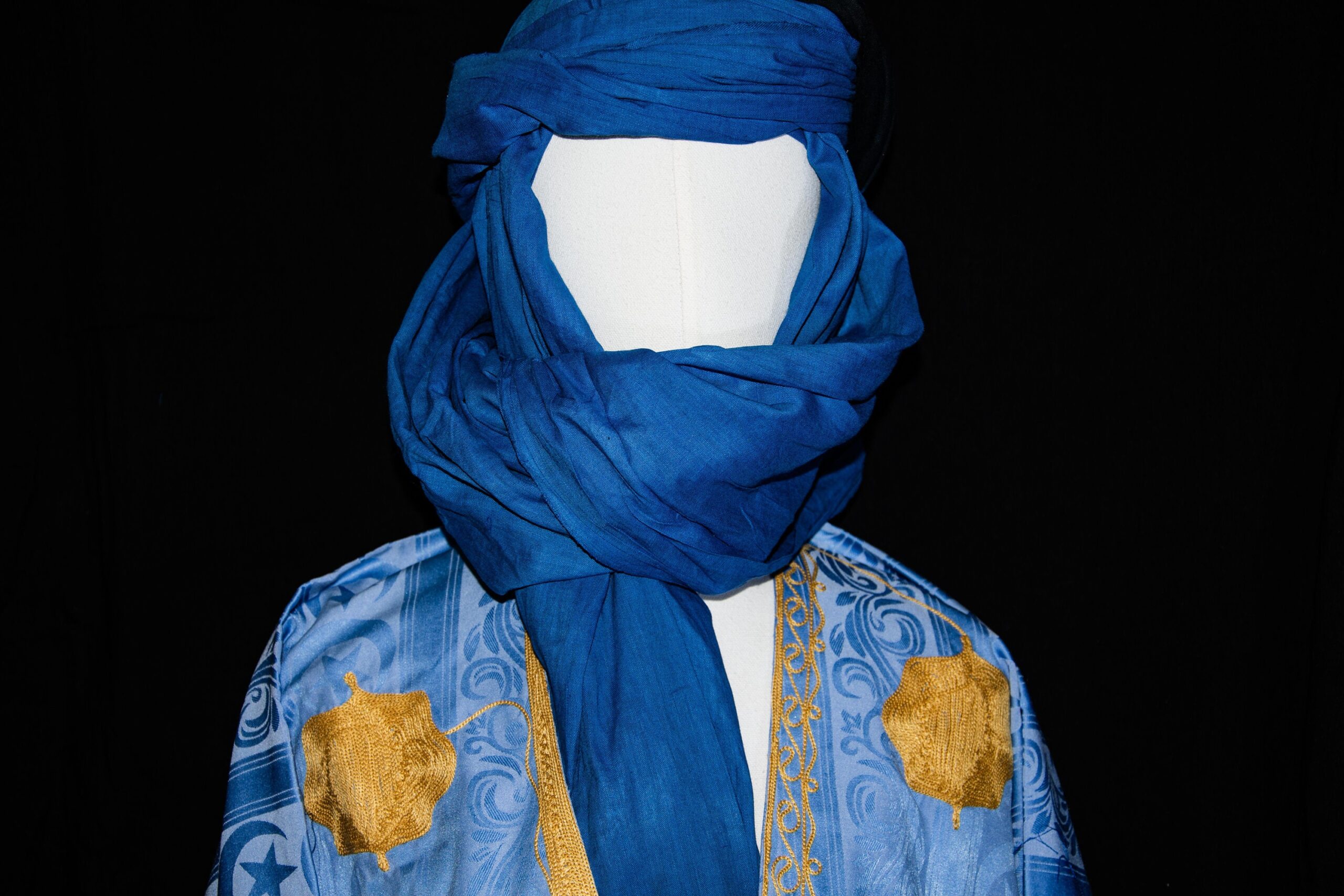 Tuareg Gandora and Scarf: Berber Djellaba Sahraoui, Blue Kaftan Mens - Image 10