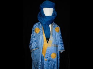 Tuareg Gandora and Scarf: Berber Djellaba Sahraoui, Blue Kaftan Mens