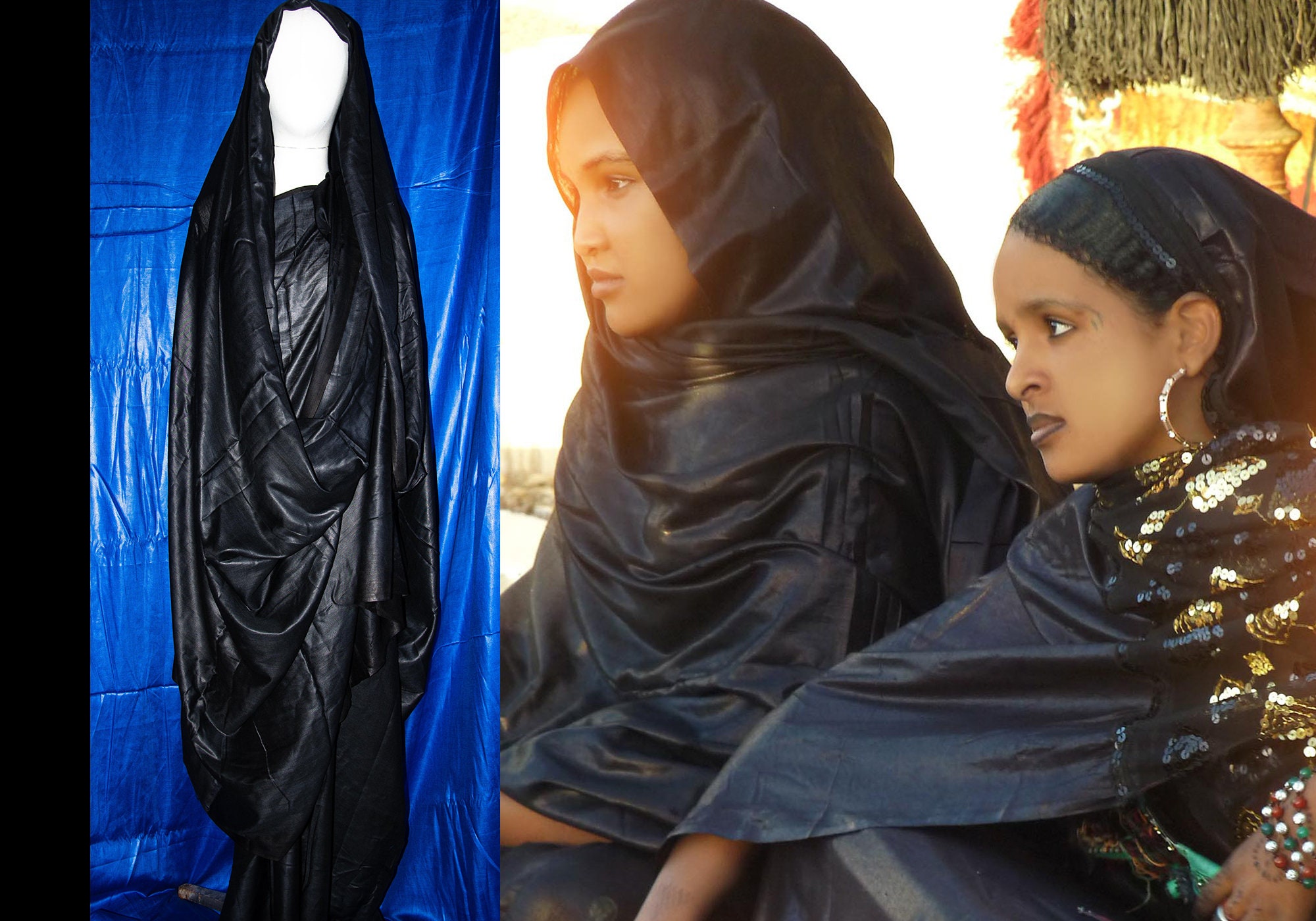 Tuareg Black Cotton Melhfa Dress: Traditional Scarf - Image 2
