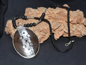 African Tuareg silver cross & Ebony Beads Necklace Niger Africa
