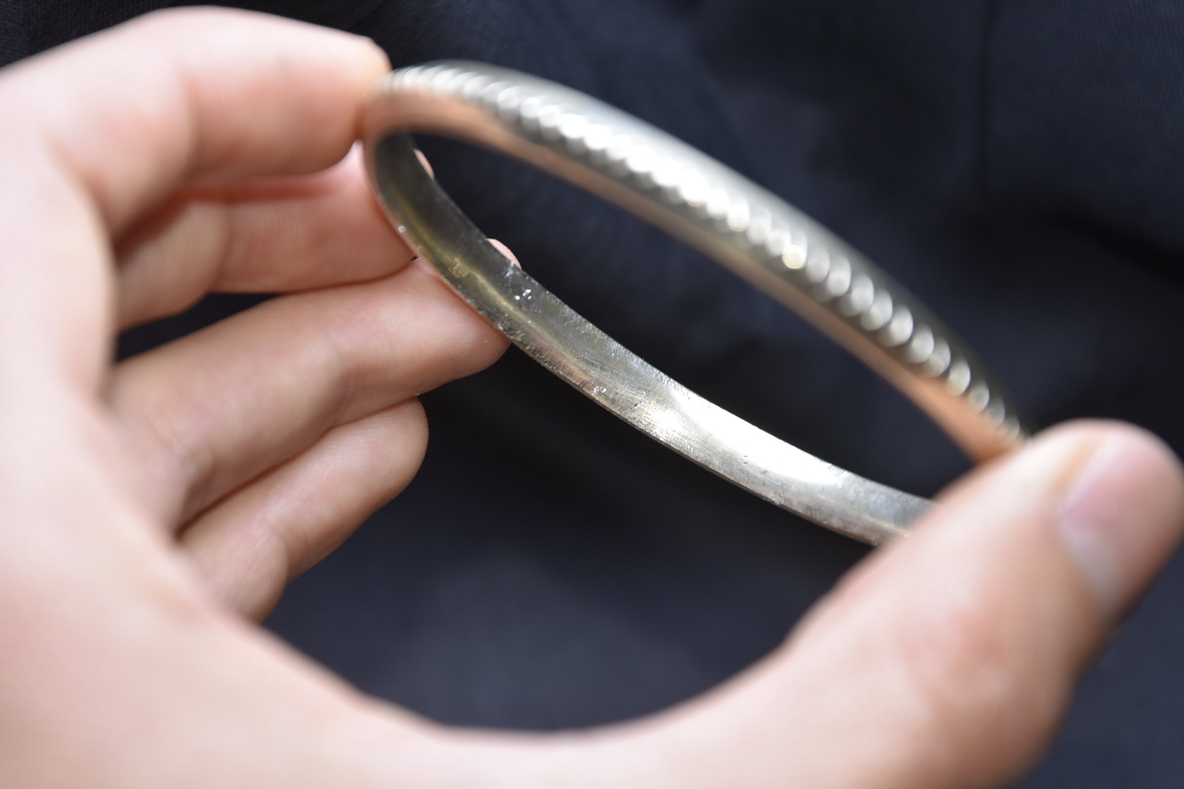 Bijoux marocain, Sahara/Touareg argent ancien granulé bangle, Berber Bracelet handmade - Image 5