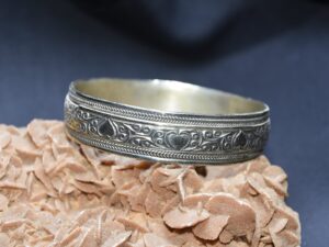 Antique Berber Silver Bracelet: Handmade Engraved Morocco Jonc Bangle