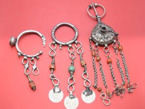Antique Berber Pendants Silver With Corail, Lot Of 3 Pendant Fibula