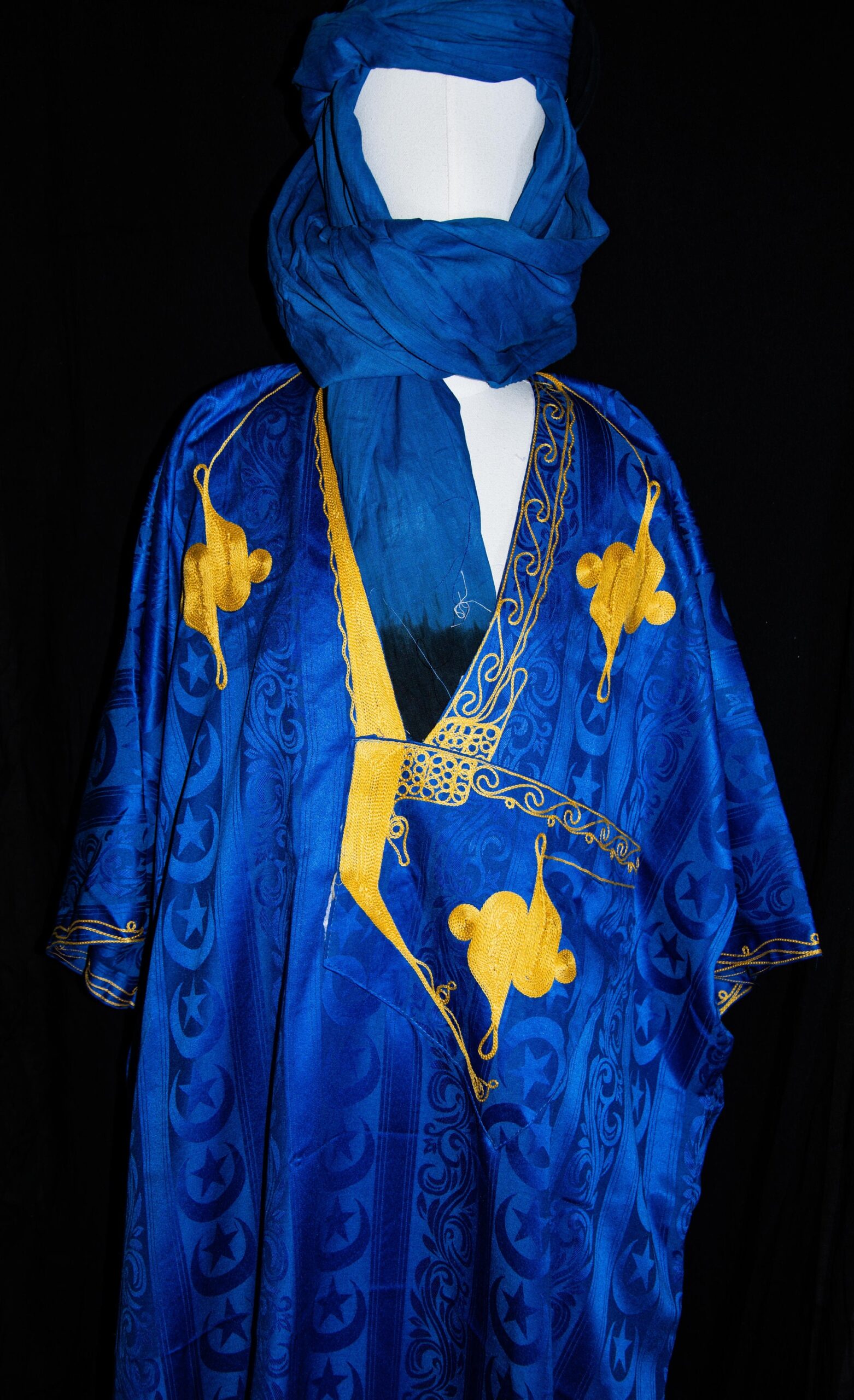 Tuareg Gandora and Scarf: Berber Djellaba Sahraoui, Blue Kaftan Mens - Image 3