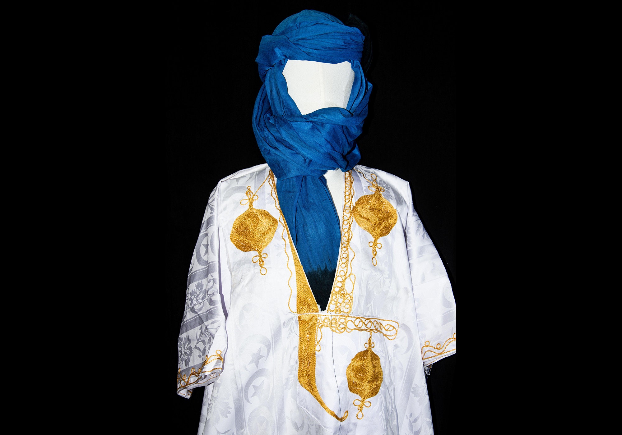 Tuareg Gandora and Scarf: Berber Djellaba Sahraoui, Blue Kaftan Mens - Image 2