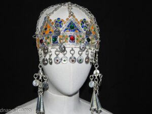 Berber Headdress, "TAOUNZA" Head Ornament Plated silver, enamel, and glass beads - Tiznit region
