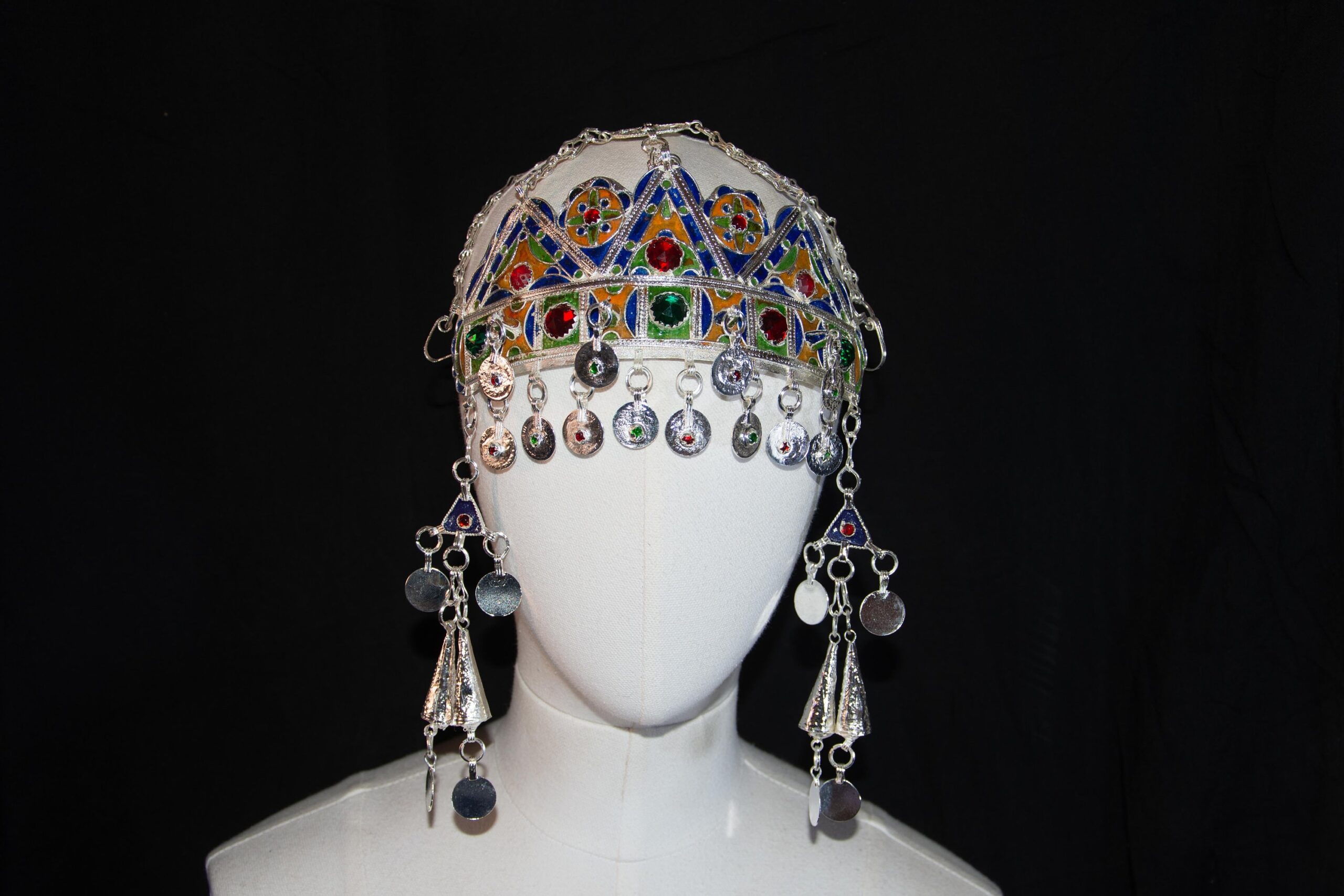 Berber Headdress, "TAOUNZA" Head Ornament Plated silver, enamel, and glass beads - Image 2