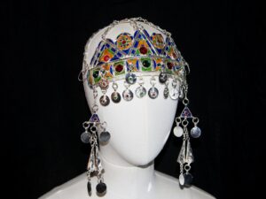 Berber Headdress, "TAOUNZA" Head Ornament Plated silver, enamel, and glass beads