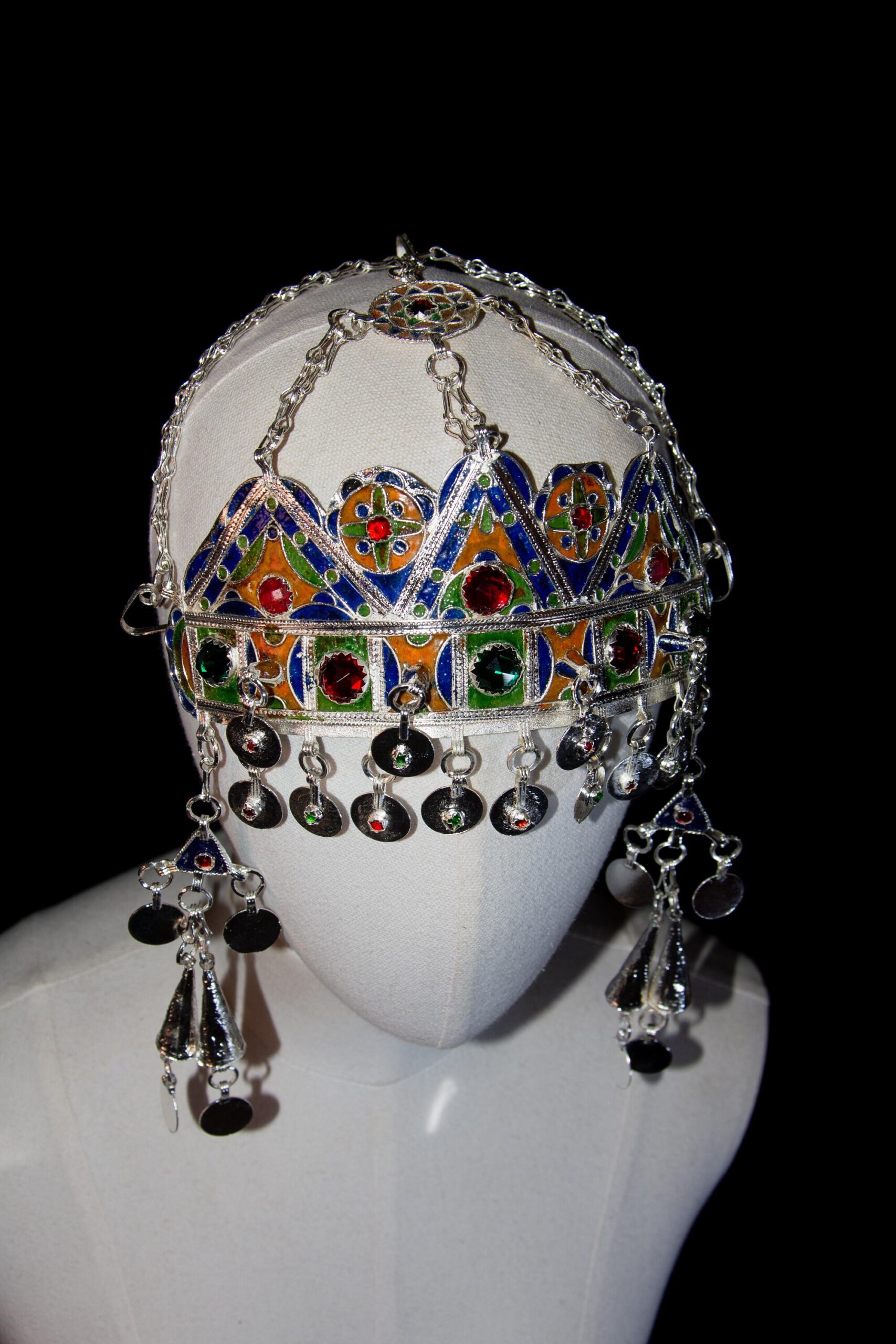 Berber Headdress, "TAOUNZA" Head Ornament Plated silver, enamel, and glass beads - Image 5