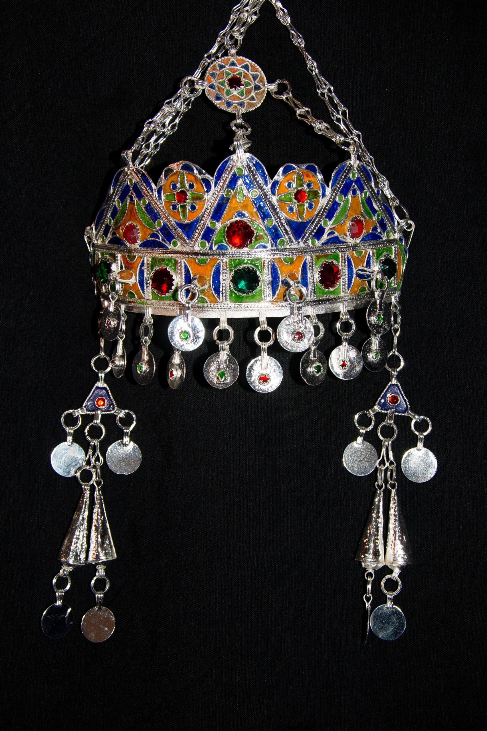 Berber Headdress, "TAOUNZA" Head Ornament Plated silver, enamel, and glass beads - Image 7