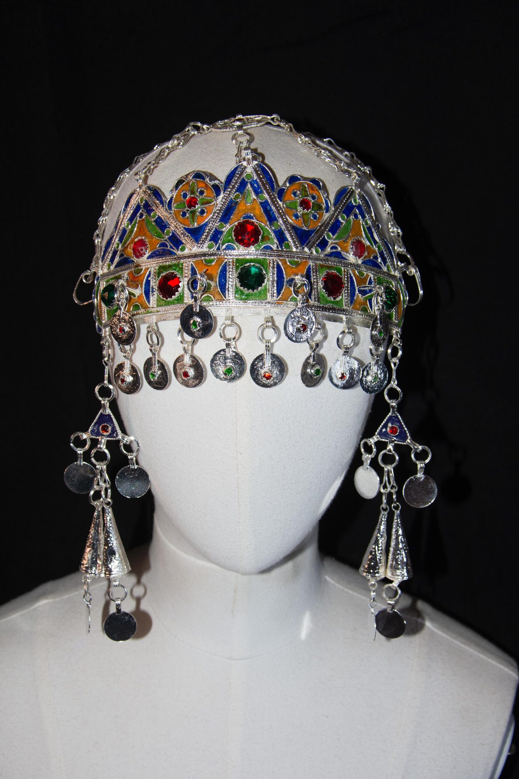Berber Headdress, "TAOUNZA" Head Ornament Plated silver, enamel, and glass beads - Image 3