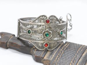 Berber Filigree Silver Bracelet: Moroccan Flower Bangle