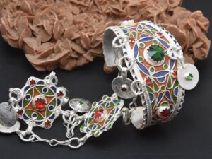 Cuff Enamel Handmade Tiznit Morocco, Moroccan Bracelet With Ring