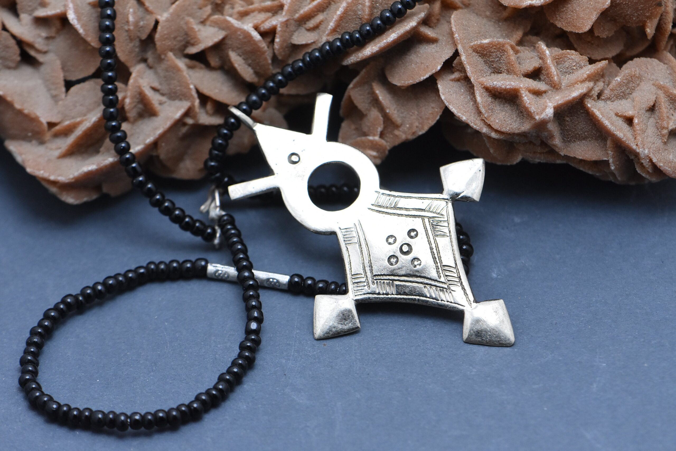 Tuareg Southern Cross Necklace: Silver Carnelian Pendant - Image 5