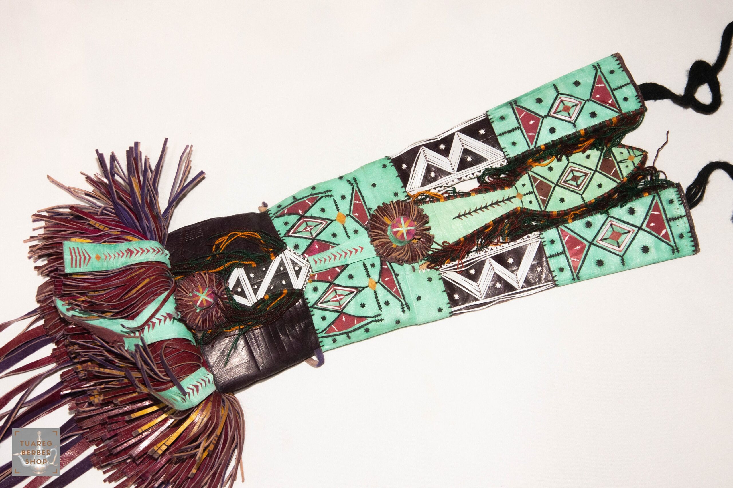 Handmade Touareg Leather Wallet: Berber Tribal Design (50cm x 14cm)