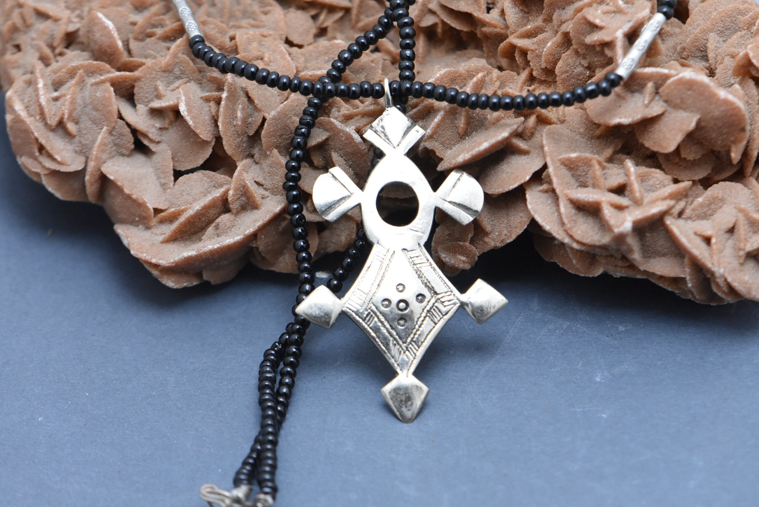 Tuareg Southern Cross Necklace: Silver Carnelian Pendant - Image 3