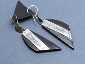 Tuareg silver and ebony earrings, ethnic african handmade