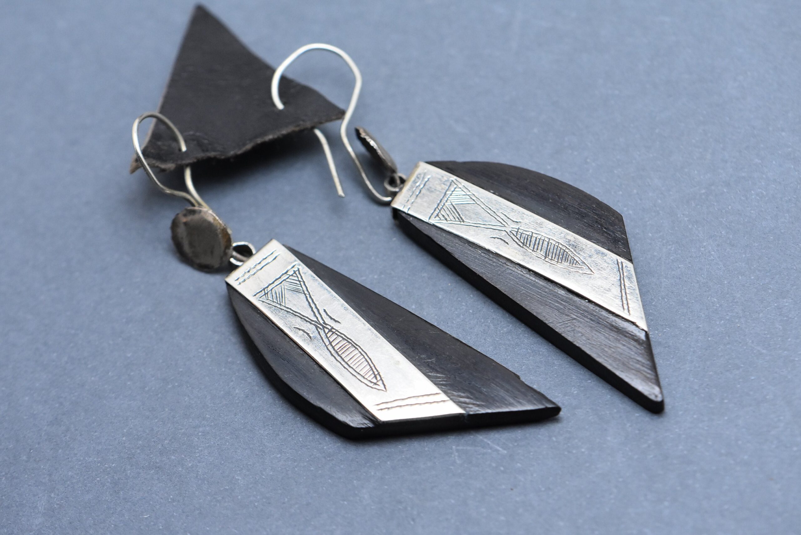 Tuareg silver and ebony earrings, ethnic african handmade