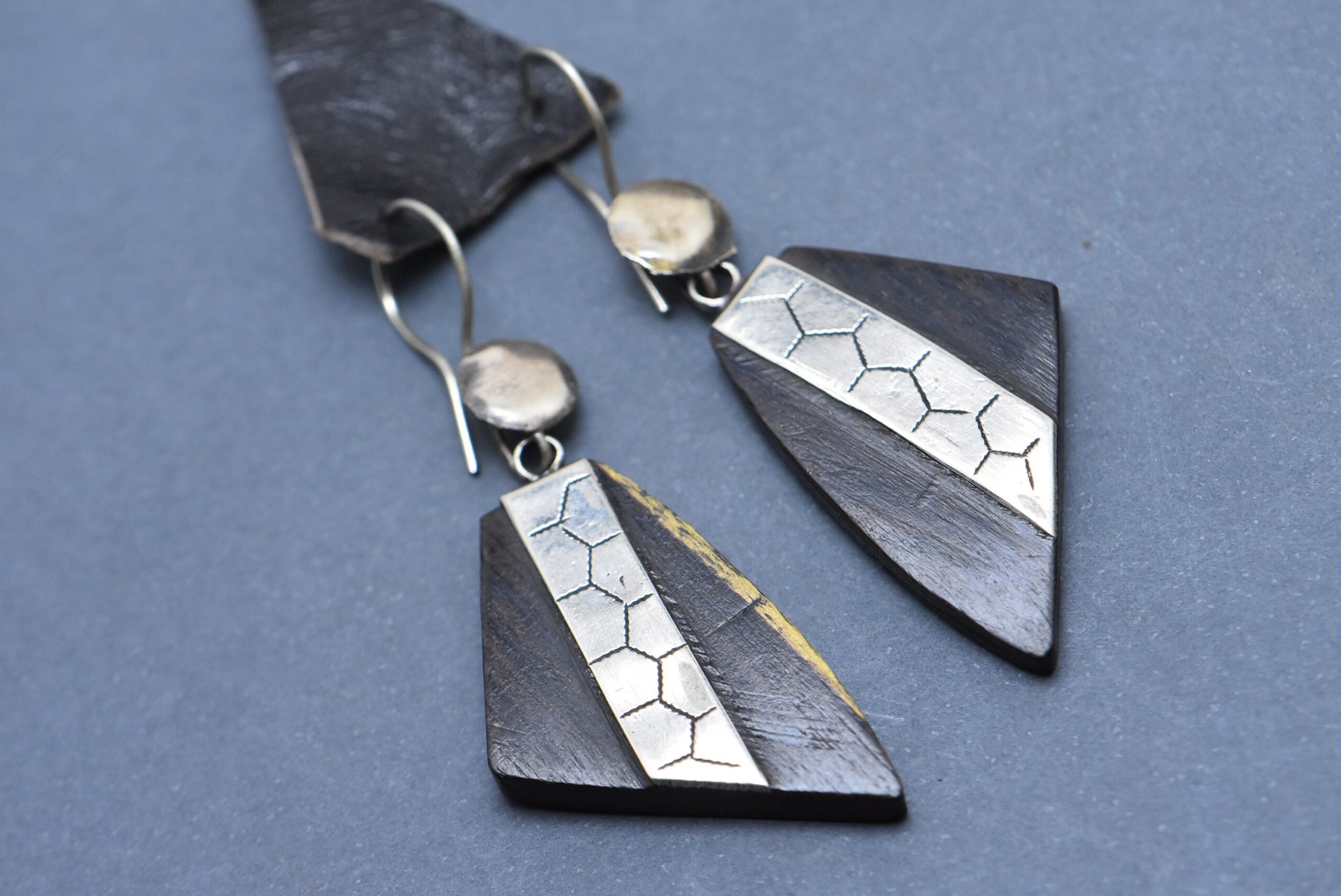 Handmade Tuareg Ebony Earrings: Berber Silver Ethnic Jewelry