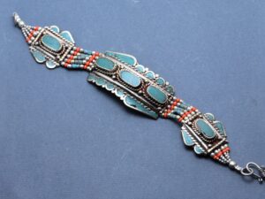Vintage Kuchi Bracelet: Afghan Turquoise Berber Silver Cuff